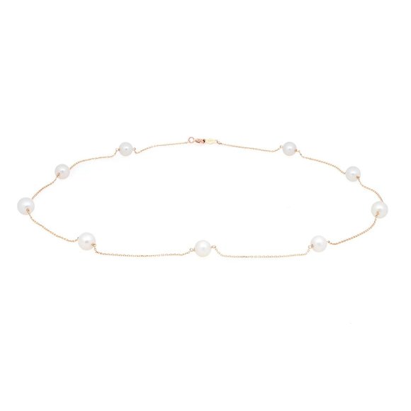 Rachel Koen 9 Fresh Water Pearls Ladies Chain Necklace 14K Yellow Gold 17.5 Inch - Picture 3 of 4